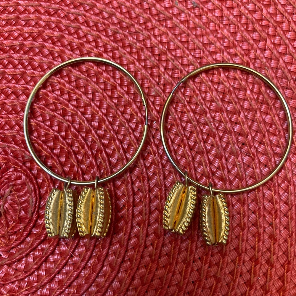 Bundle 5, get 20% off- Gold-Tone Wire Hoop Earrings with Dangling Bead Accent